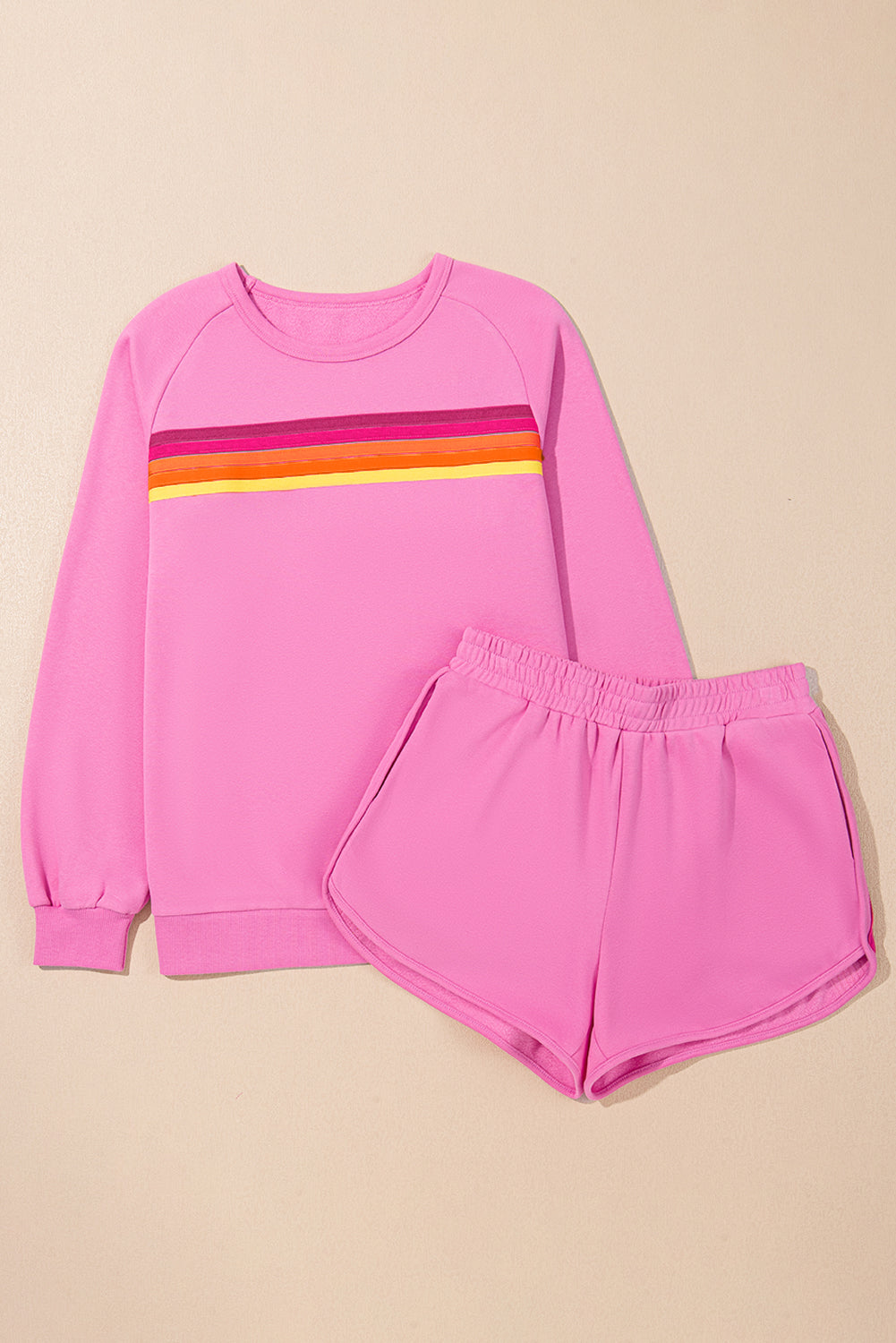 Black Striped Accent Pullover and Shorts Two Piece Casual Set