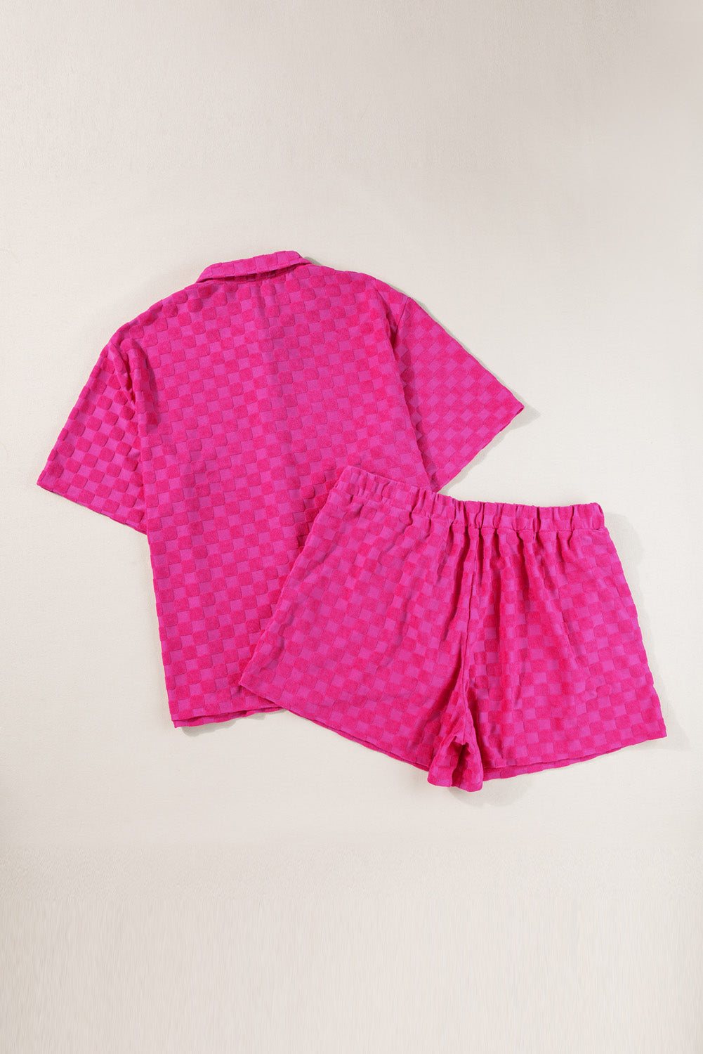 Conjunto de 2 piezas de pantalón corto de punto de rizo a cuadros de talla grande de Peach Blossom