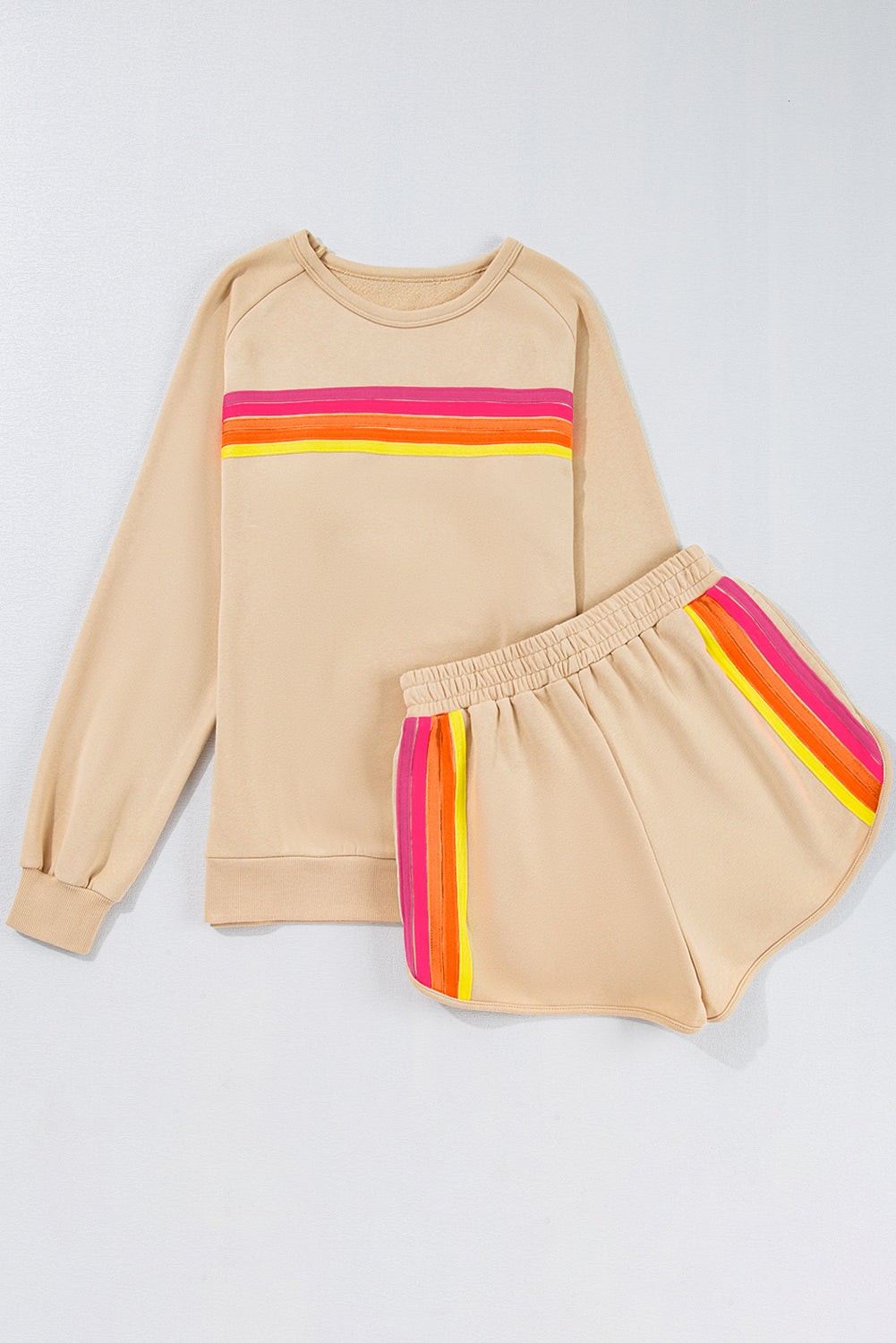 Black Striped Accent Pullover and Shorts Two Piece Casual Set