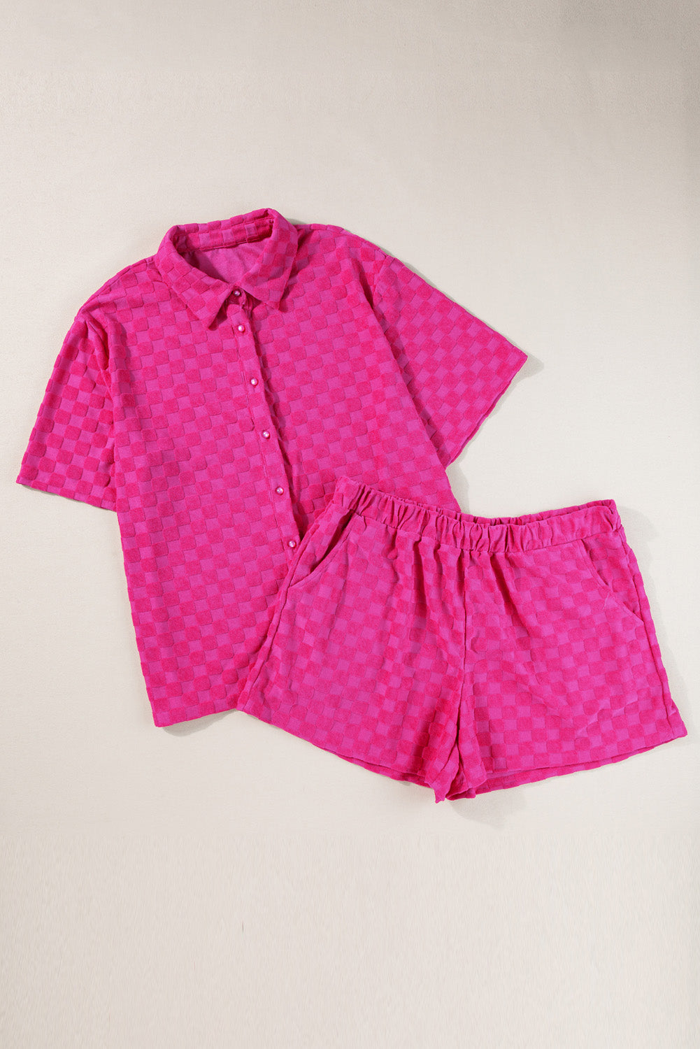 Conjunto de 2 piezas de pantalón corto de punto de rizo a cuadros de talla grande de Peach Blossom