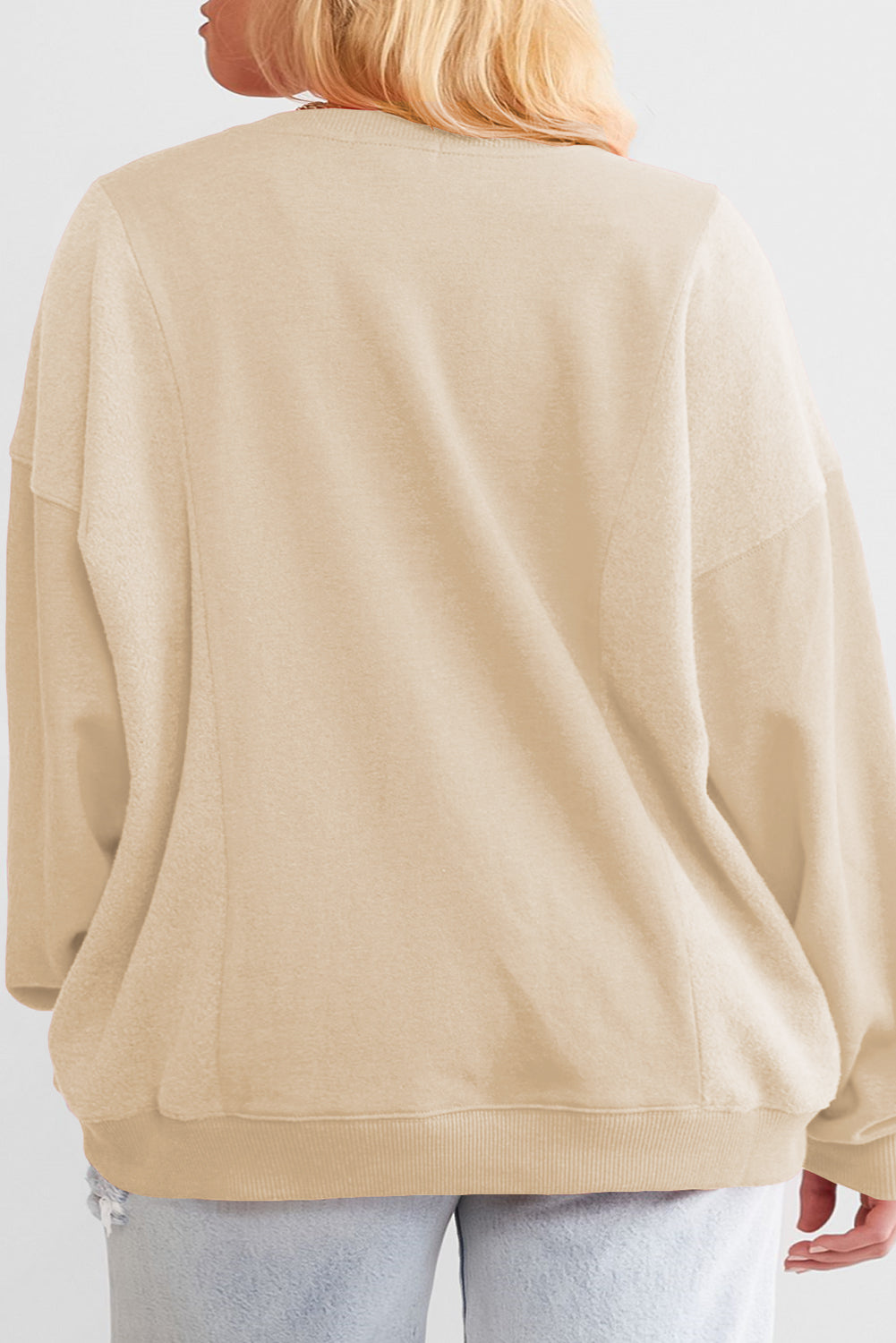 Sudadera de cuello redondo y parches sueltos en color albaricoque en talla grande