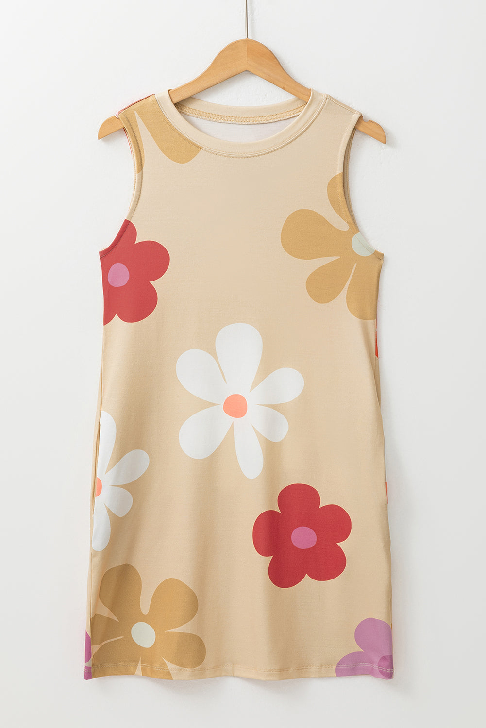 Vestido de tirantes con estampado de margaritas y flores color albaricoque