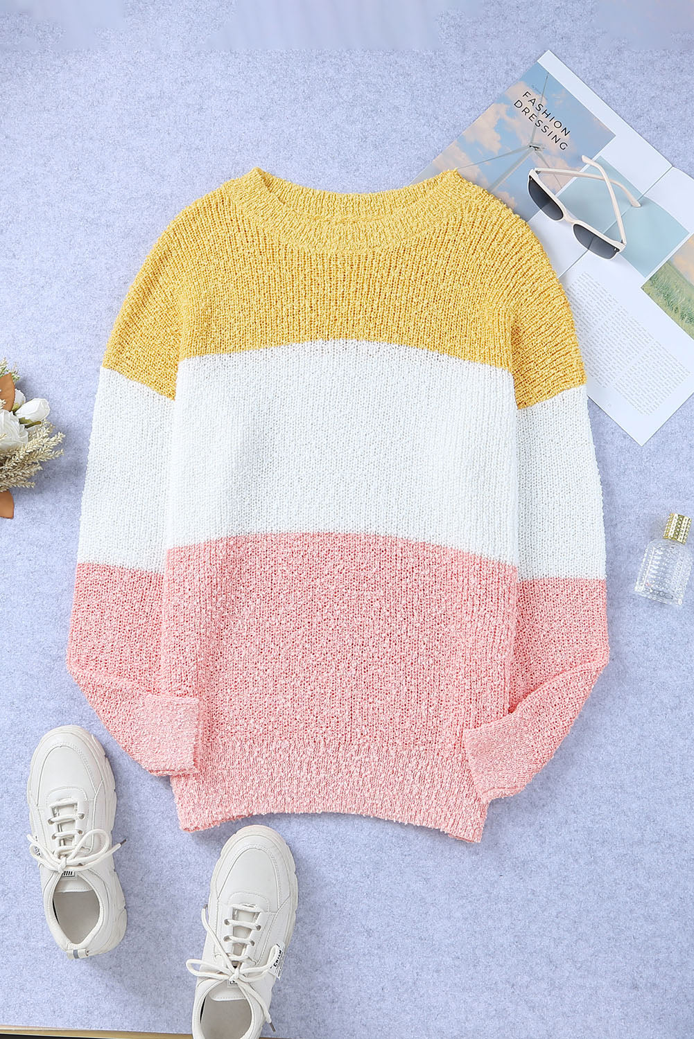 Suéter de talla grande con mangas abullonadas y bloques de color amarillo