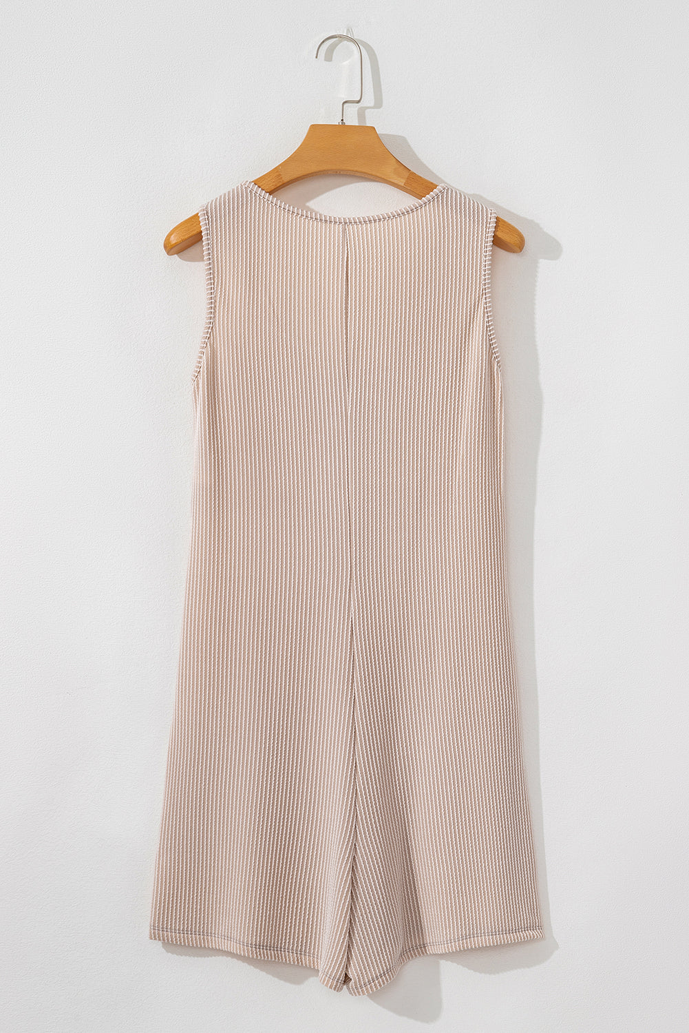 Parchment Corded Knit Side Pockets Buttoned Sleeveless Romper