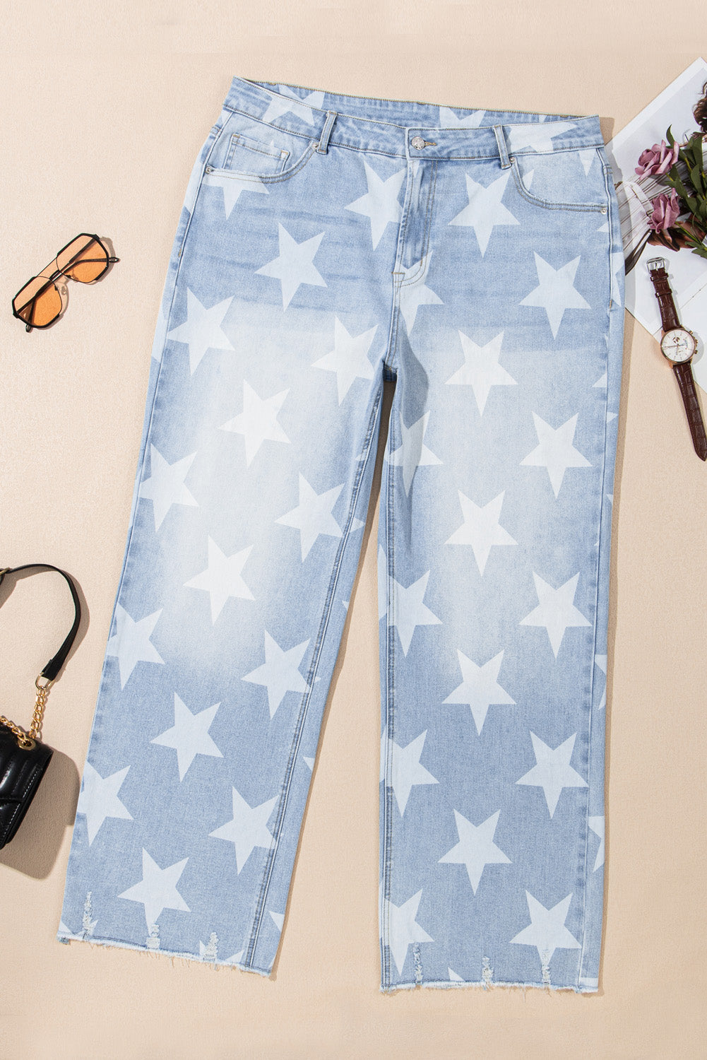 Vaqueros de talle alto con estampado de estrellas en color azul Beau en tallas grandes