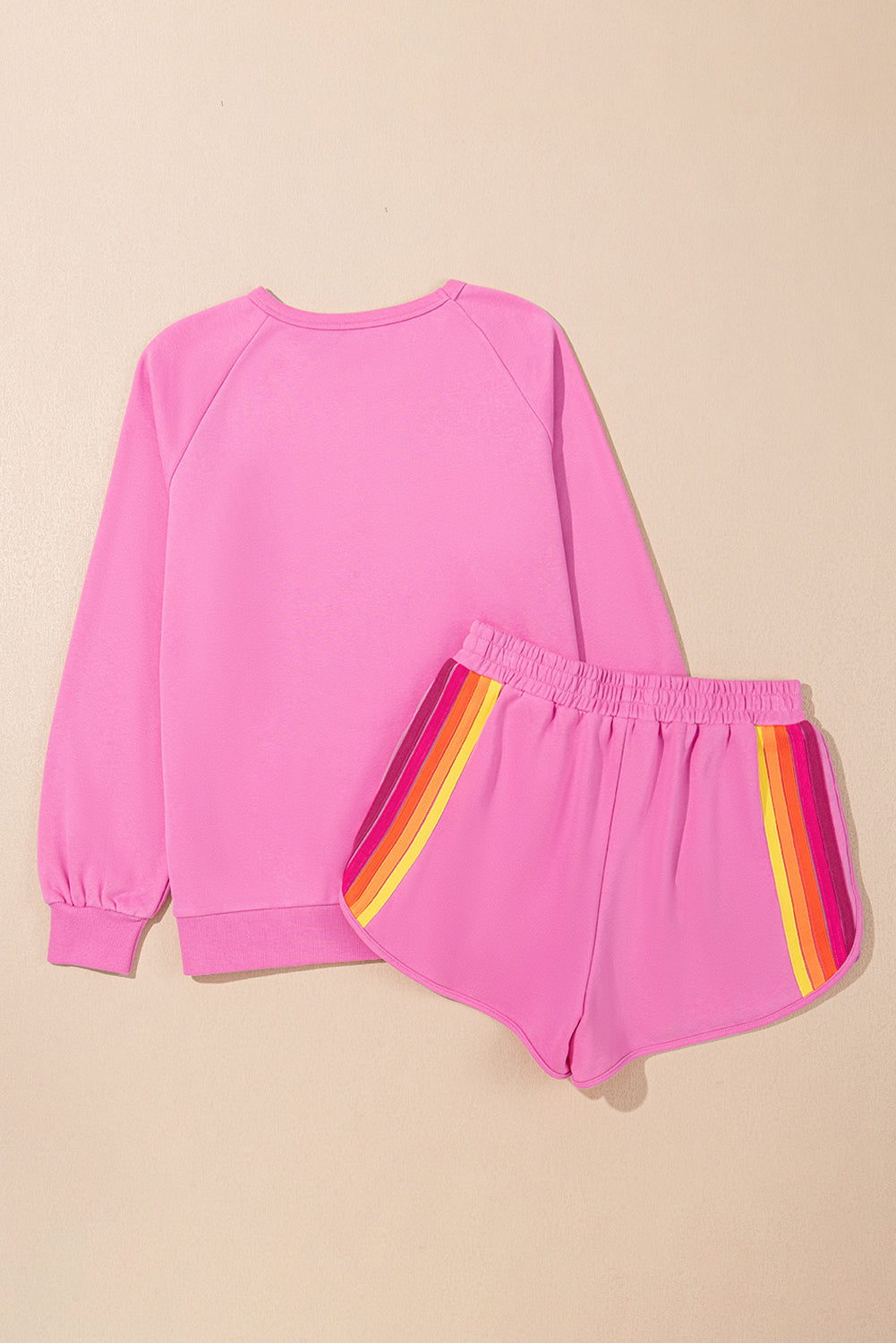 Black Striped Accent Pullover and Shorts Two Piece Casual Set