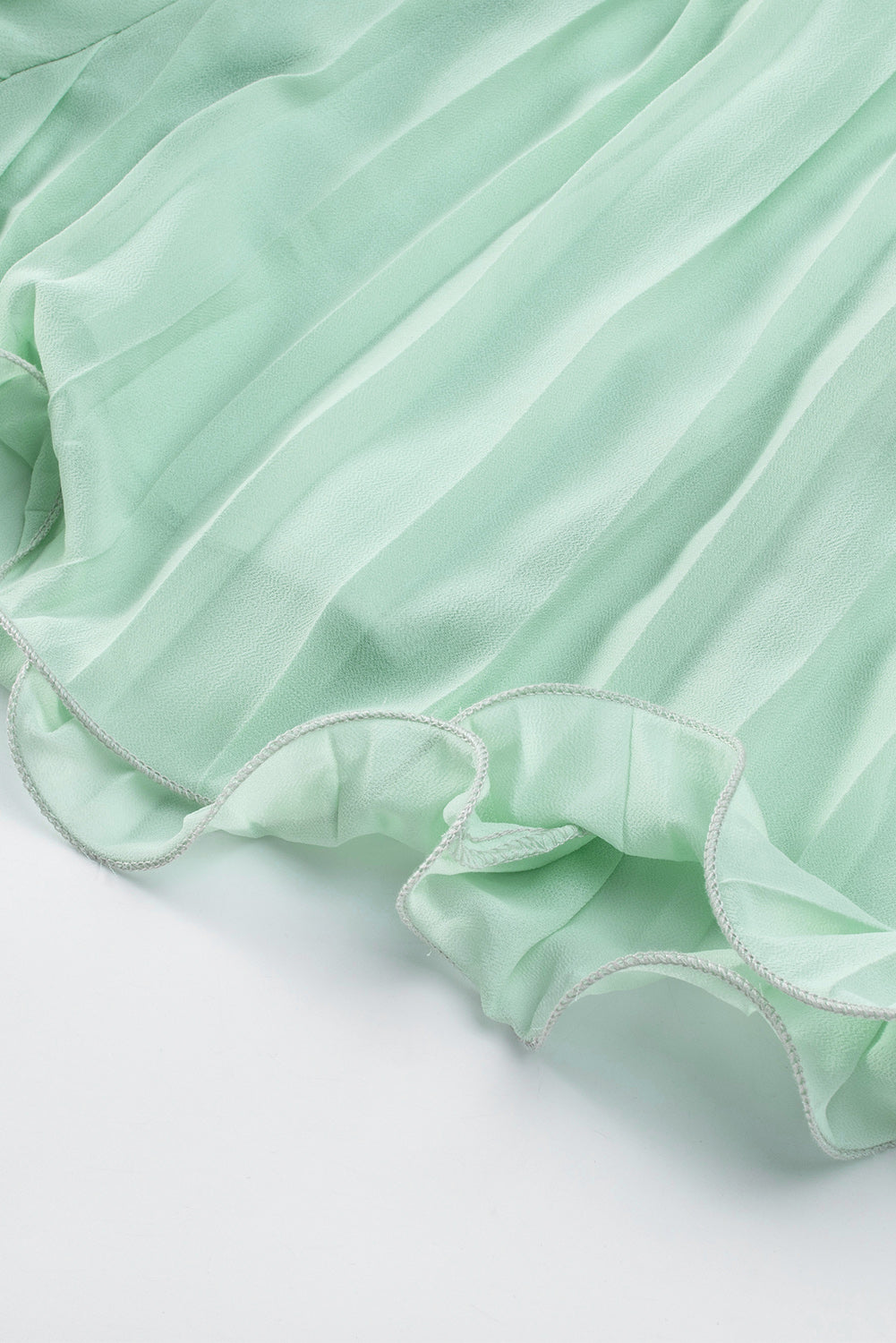 Green Pleated Ruffled Tie Waist Buttons V Neck Romper - Cute Flirty date