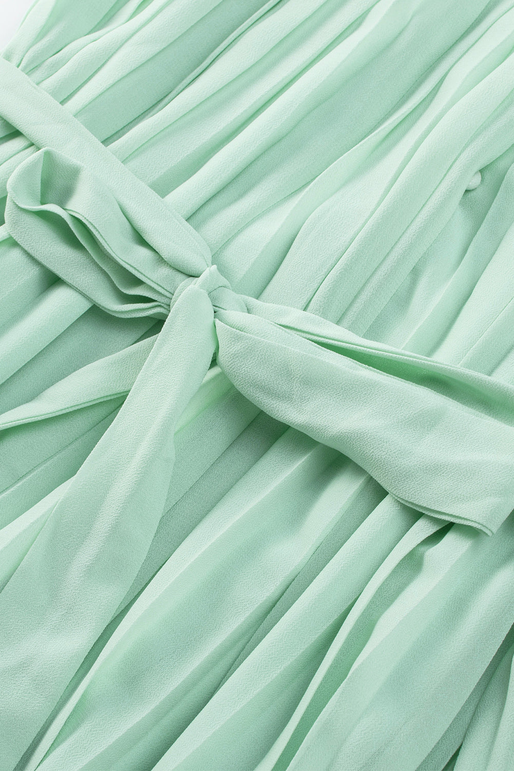 Green Pleated Ruffled Tie Waist Buttons V Neck Romper - Cute Flirty date