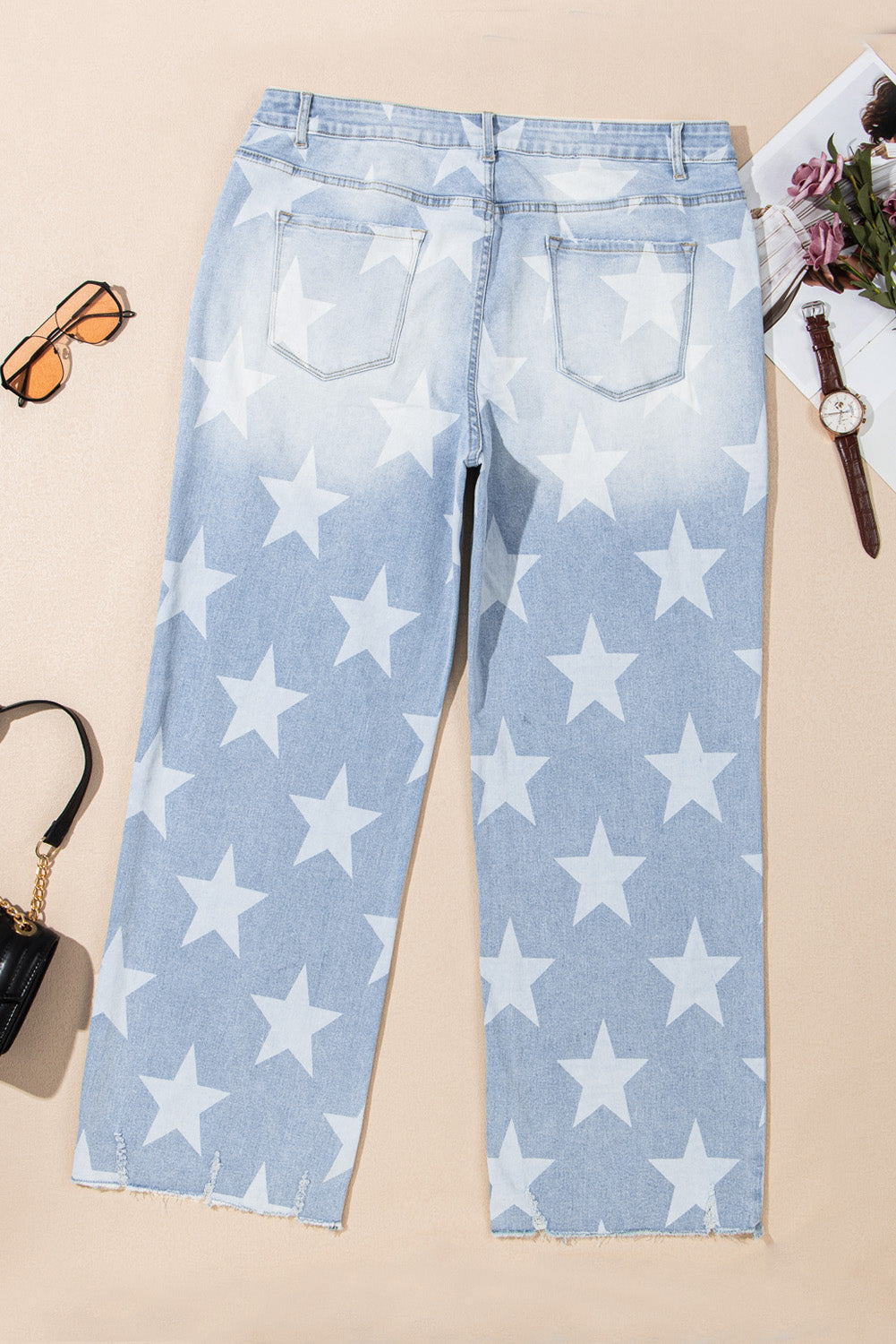 Vaqueros de talle alto con estampado de estrellas en color azul Beau en tallas grandes