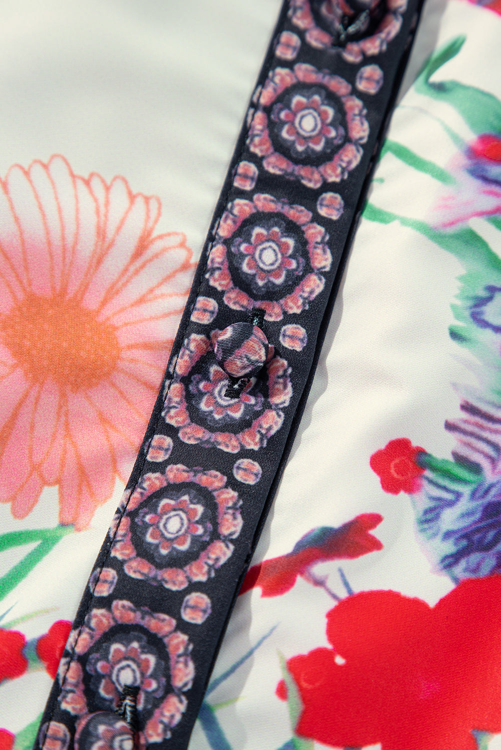 Vestido camisero de cintura alta con botones y estampado floral color albaricoque