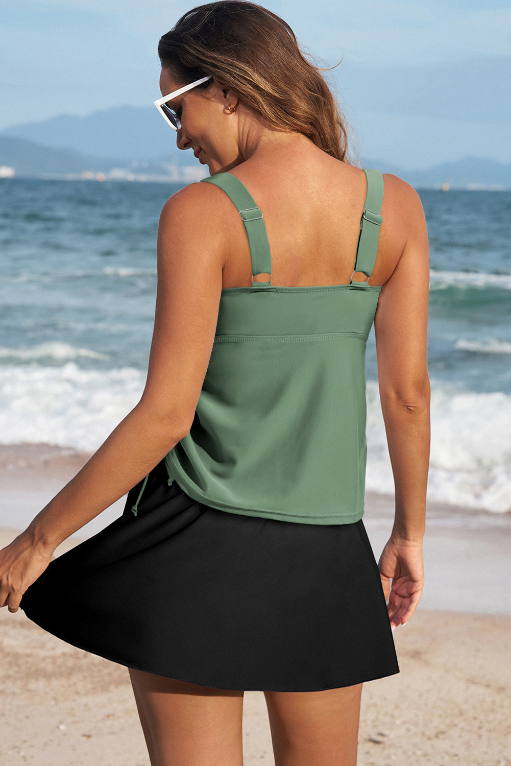 Mist Green Scoop Neck Adjustable Tankini and Matching Skort Bathing Suit