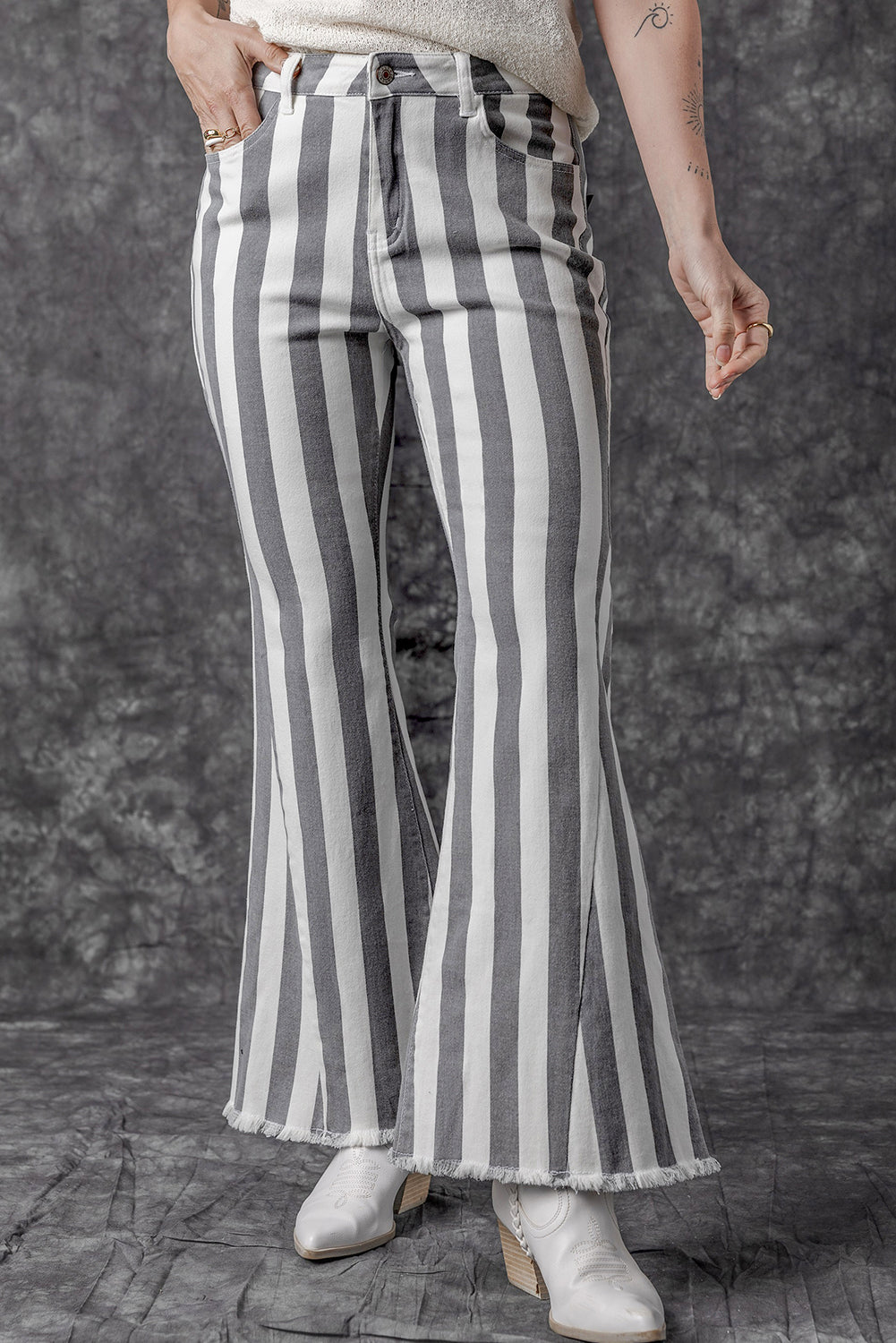 Stripe Star Embellished Western Flare Jeans