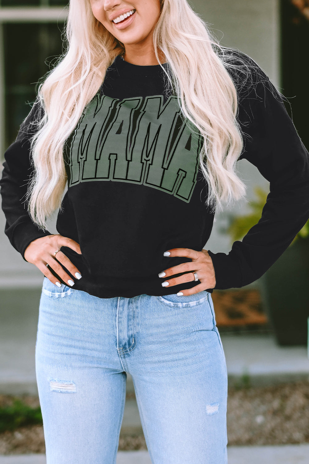 Black Mama Varsity Crew Neck Sweatshirt