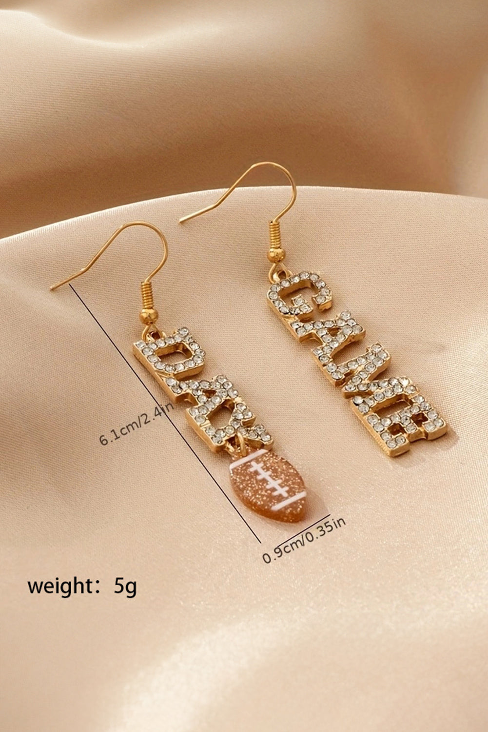 Gold GAME DAY Rugby Football Rhinestone Earrings