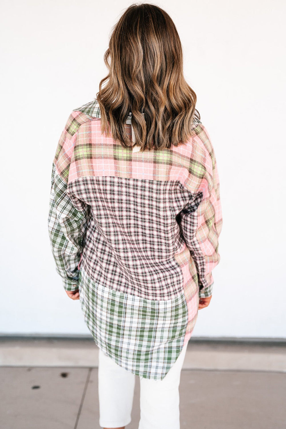 Multicolor Plaid Patchwork High Low Oversized Shirt