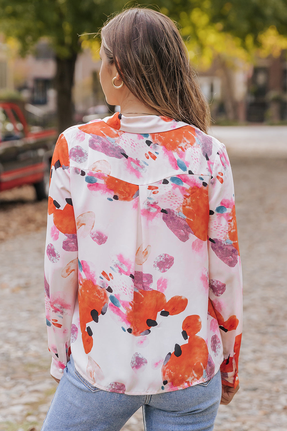 Multicolor Abstract Print Long Sleeve Button-Down Shirt