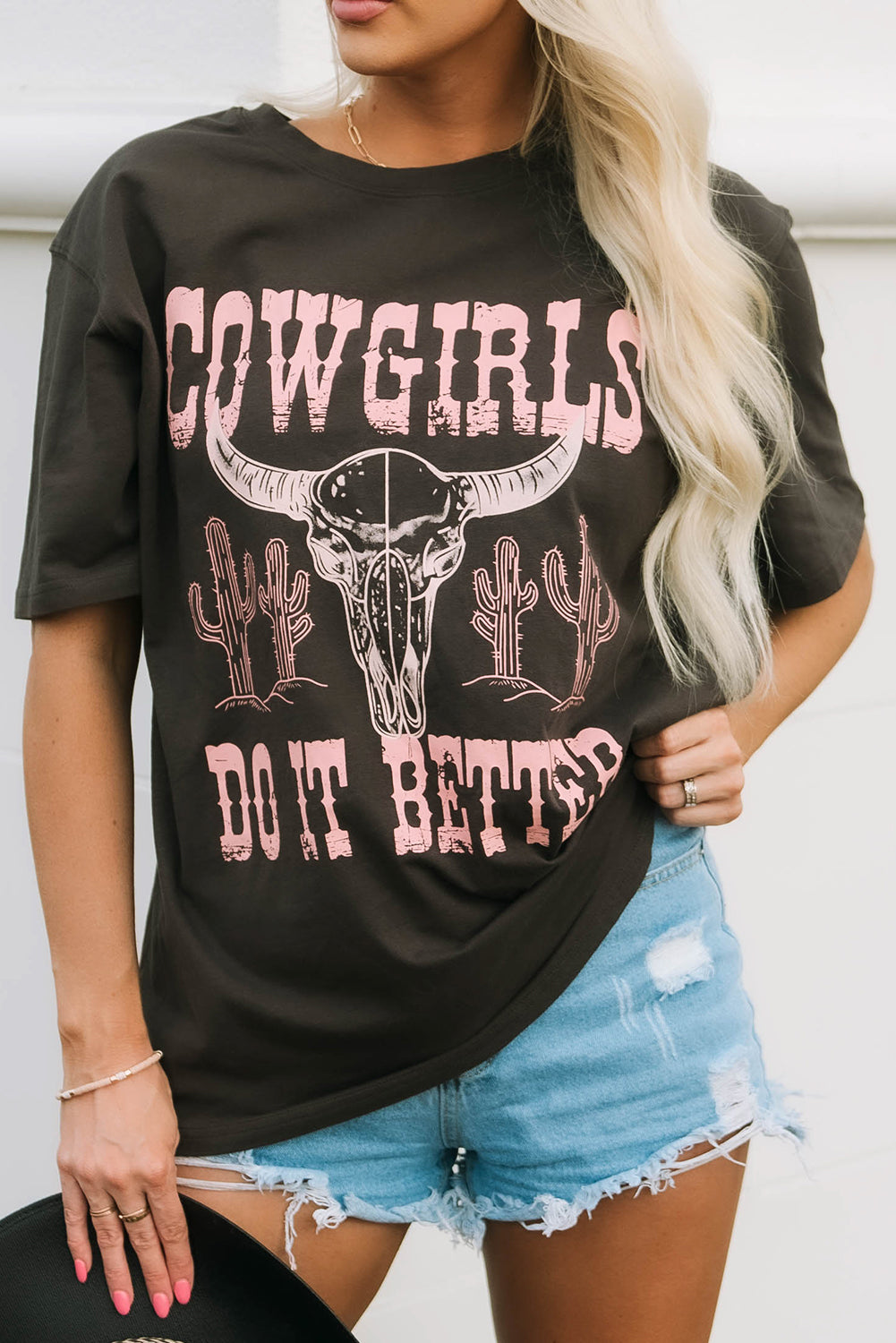 Gray COWGIRLS DO IT BETTER Graphic Print Oversized T Shirt