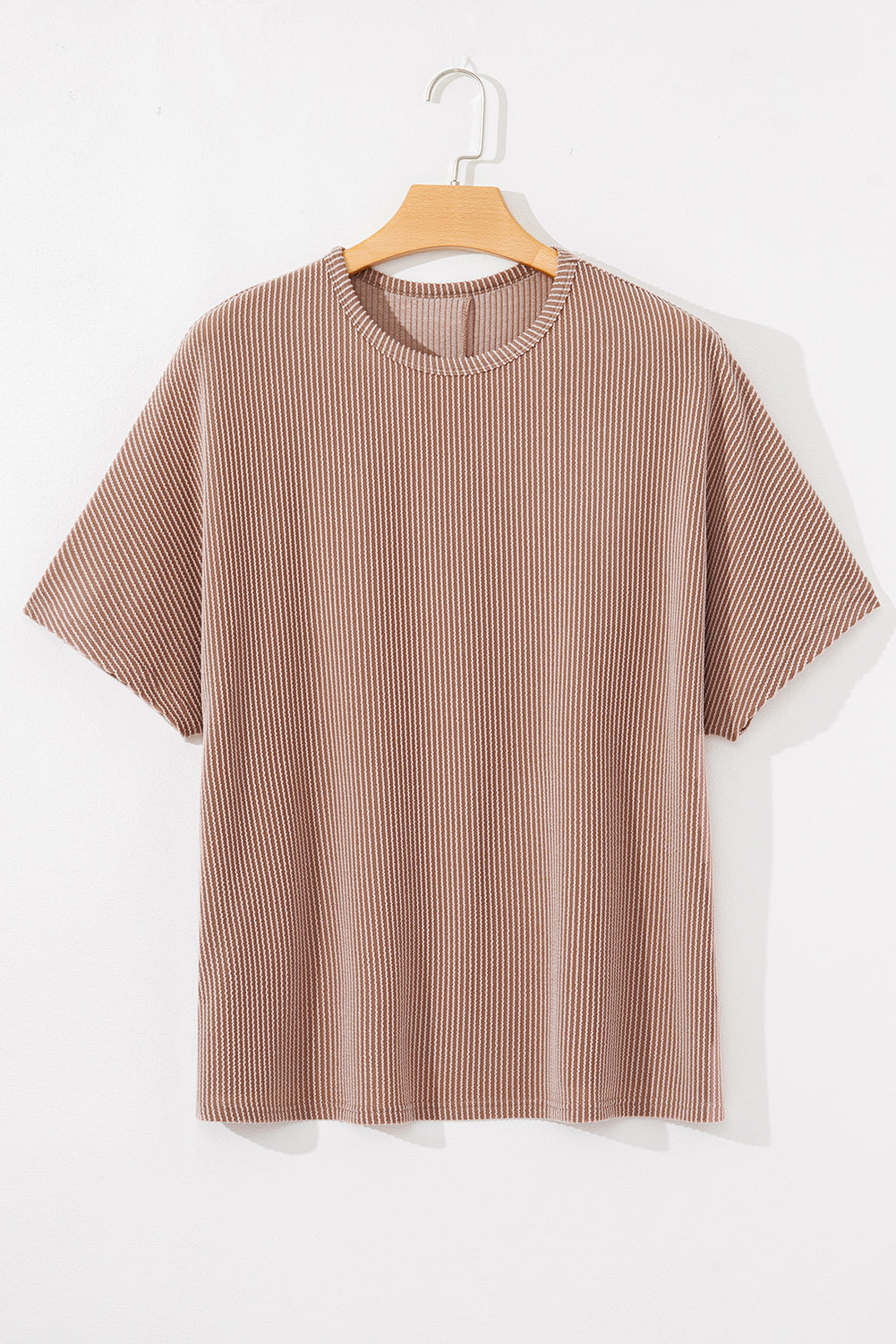 Smoke Gray Ribbed Striped Crew Neck Plus Size Knit T Shirt