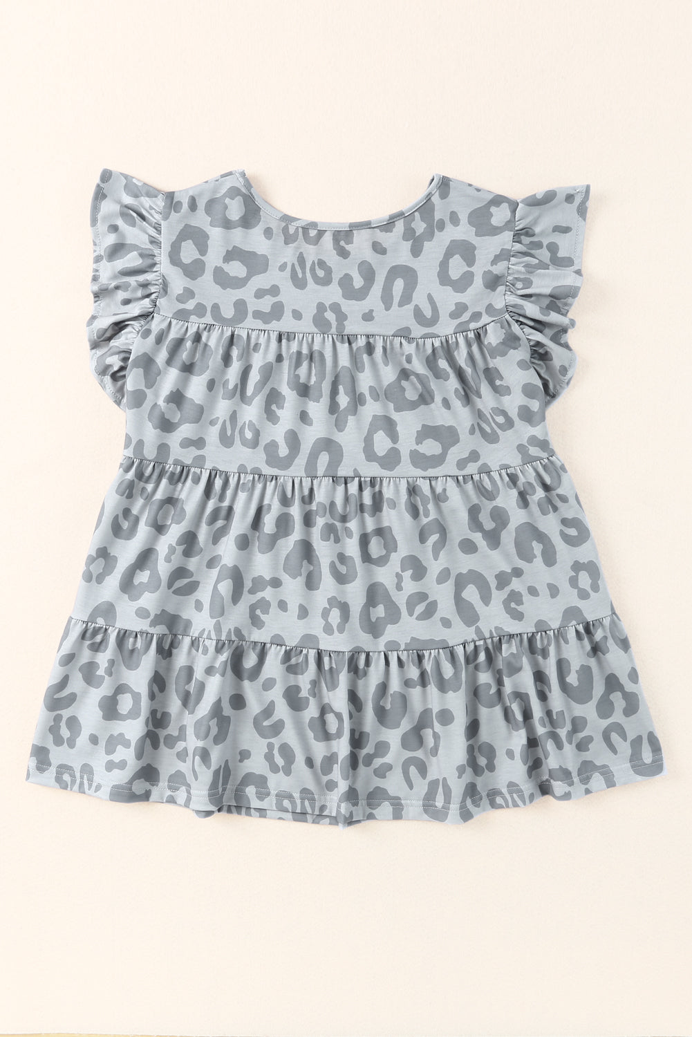 Gray Leopard Print Flutter Sleeve Tiered Tank Top