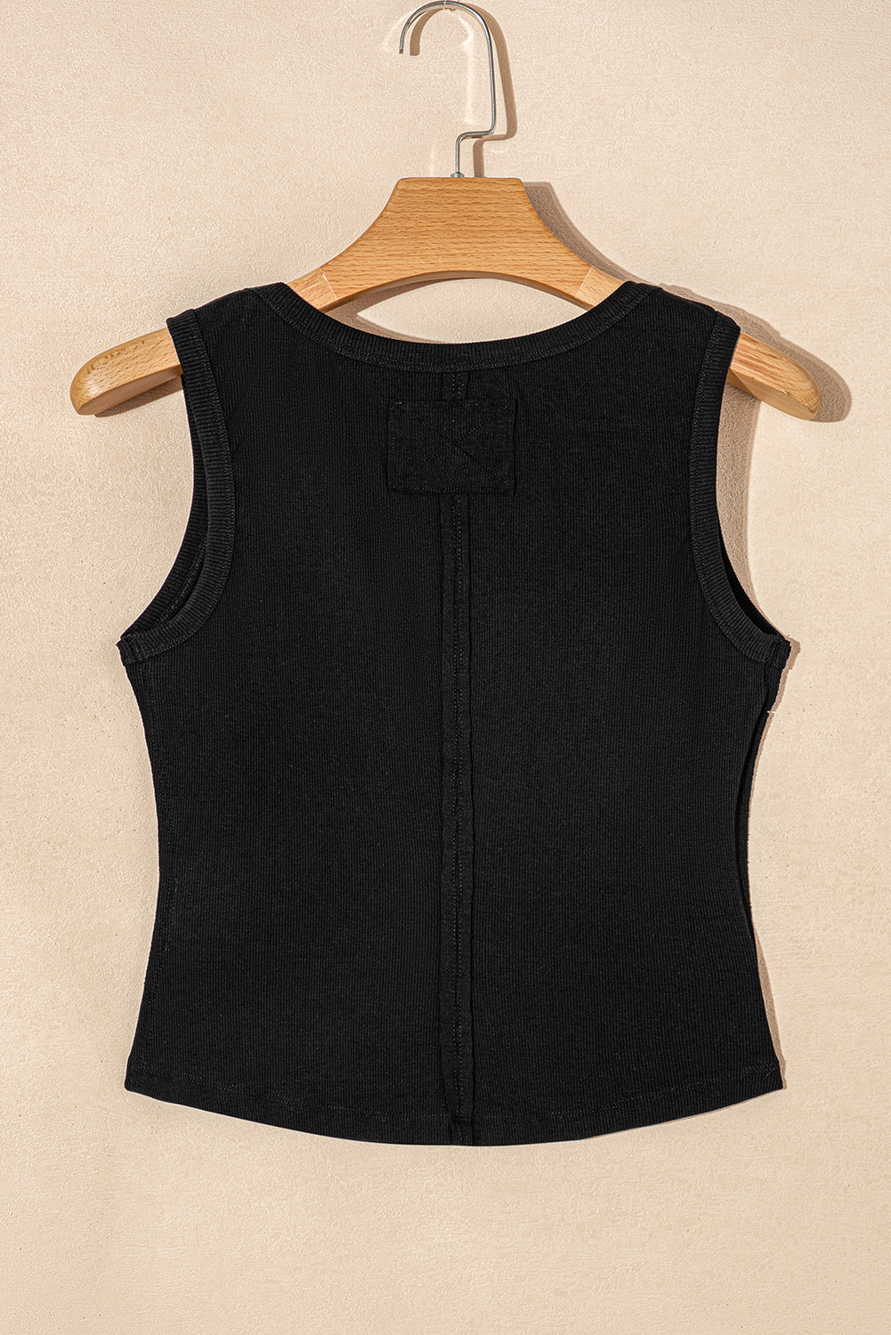 Black Ribbed Exposed Seam Cropped Tank Top