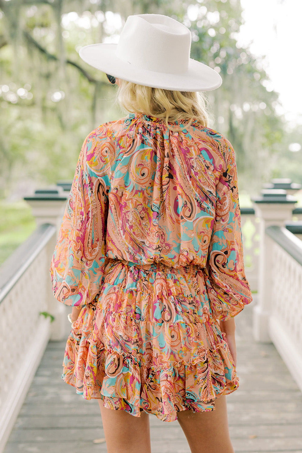 Multicolour Paisley Print Frilled Mini Dress