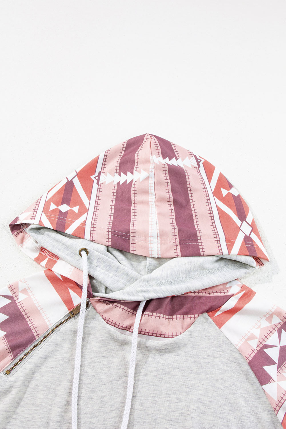 Western Aztec Print Patchwork Double Hood Hoodie