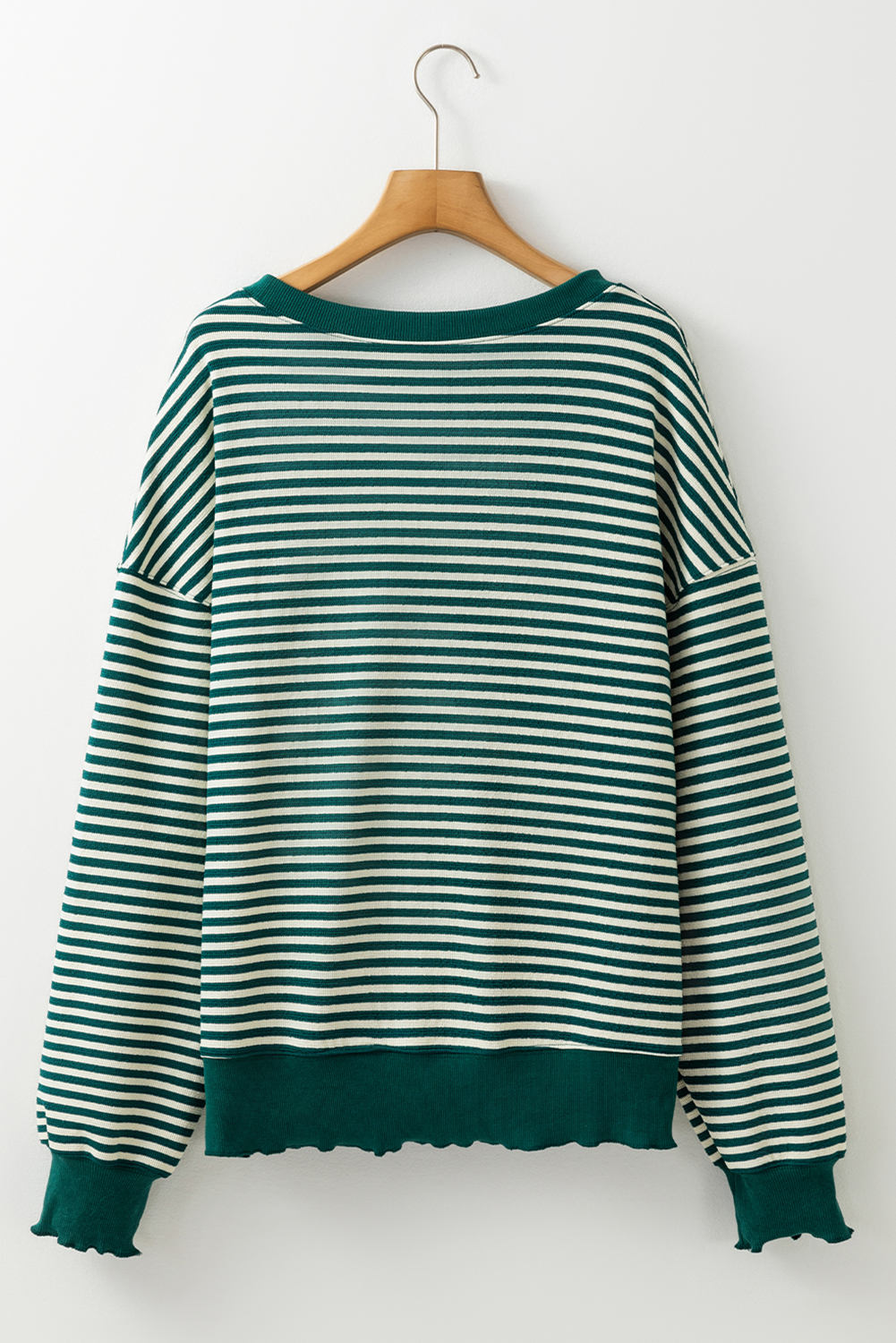 Green Stripe Chenille LUCKY Patched Pattern St Patrick Long Sleeve Top