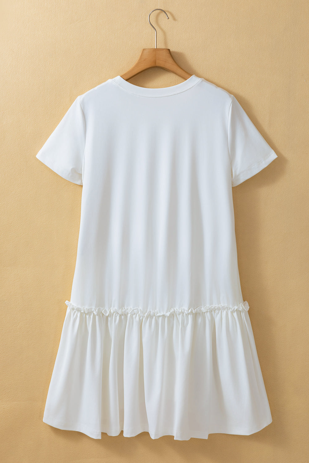 White Frilly Splicing Hem Short Sleeve Casual Dress