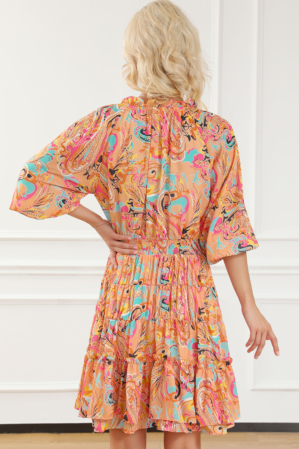 Multicolour Paisley Print Frilled Mini Dress