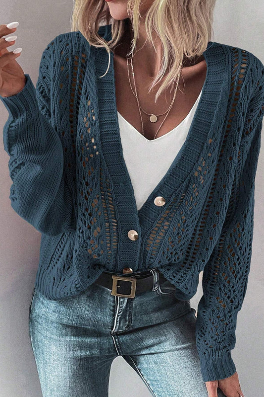 Real Teal Open Knit Drop Shoulder Sweater Cardigan