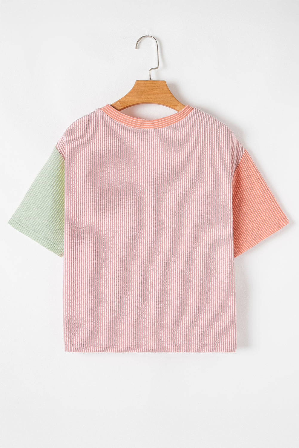 Rose Red Corded Colorblock Crewneck Tee