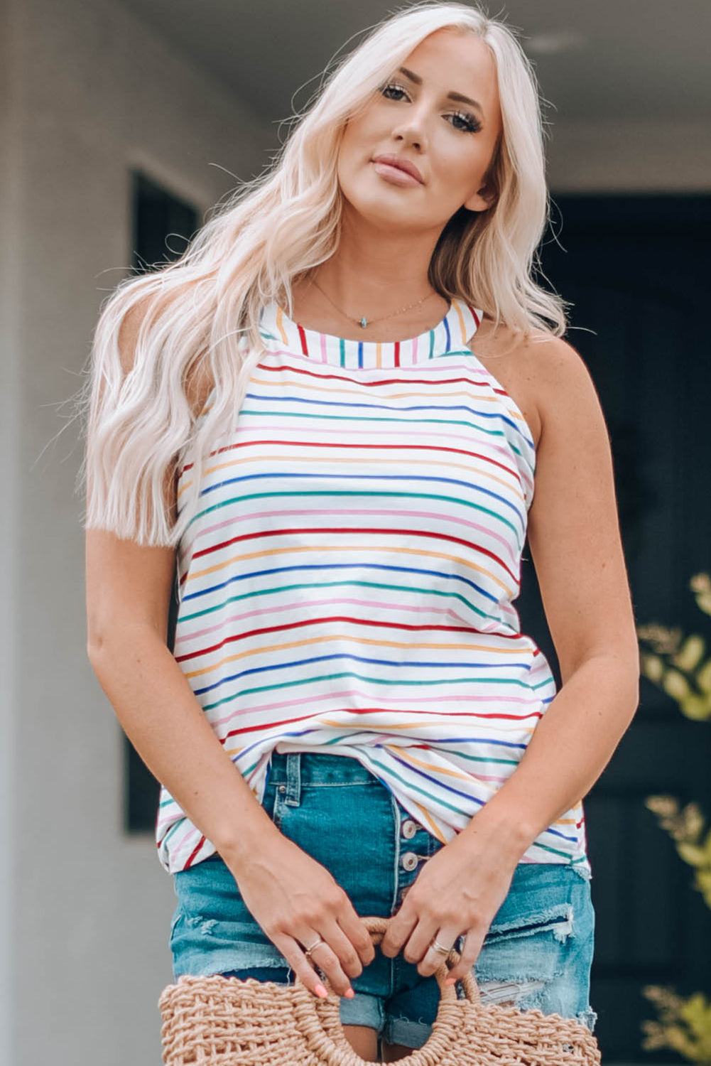 Colorful Striped Halter Tank Top