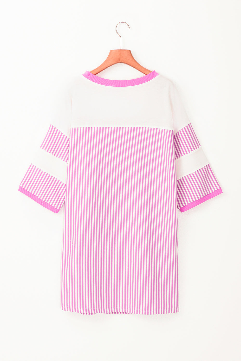 Phalaenopsis Striped Patchwork Three Quarters Sleeve Loose Mini Dress