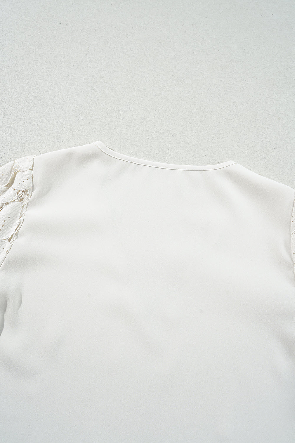 White Scalloped V Neckline Lace Hollowed Lantern Sleeve Blouse