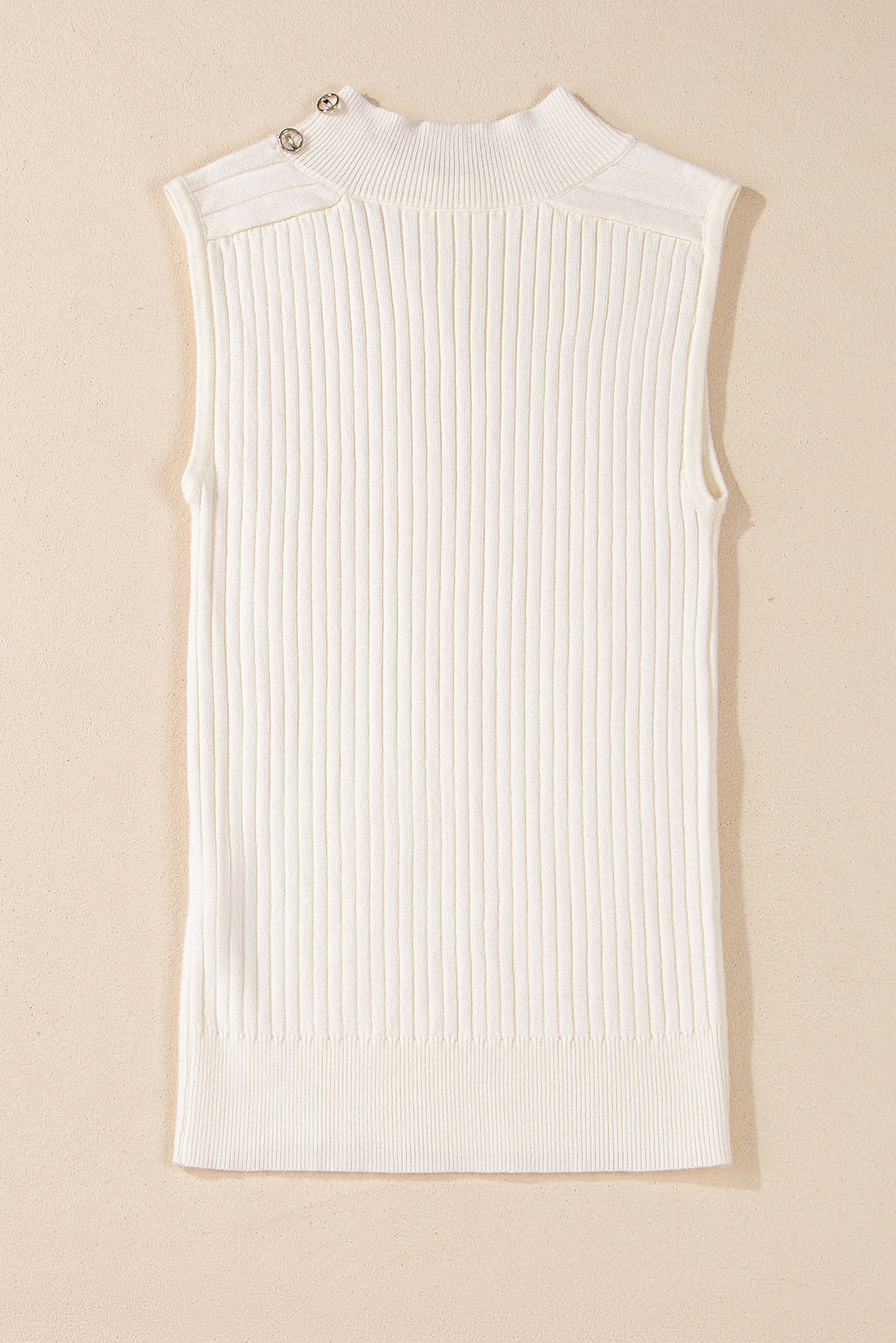 White Ribbed Knit High Neck Sweater Vest