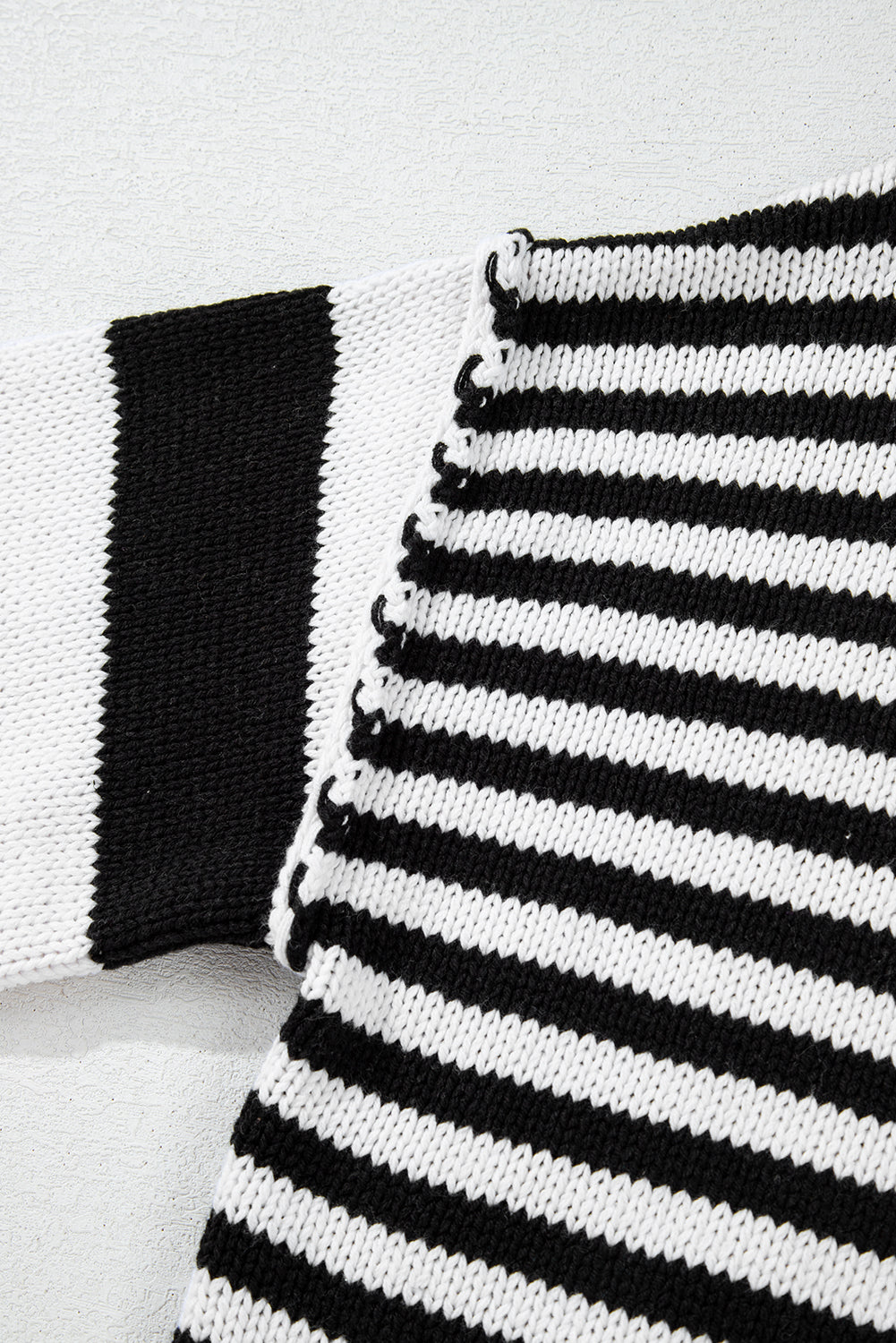 Black white Striped Drop Shoulder Bishop Sleeve Knit Sweater