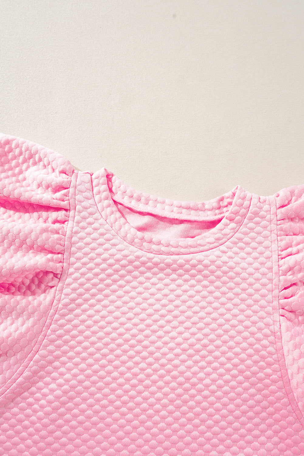 Pink Textured Ruffle Short Sleeve Pullover Top