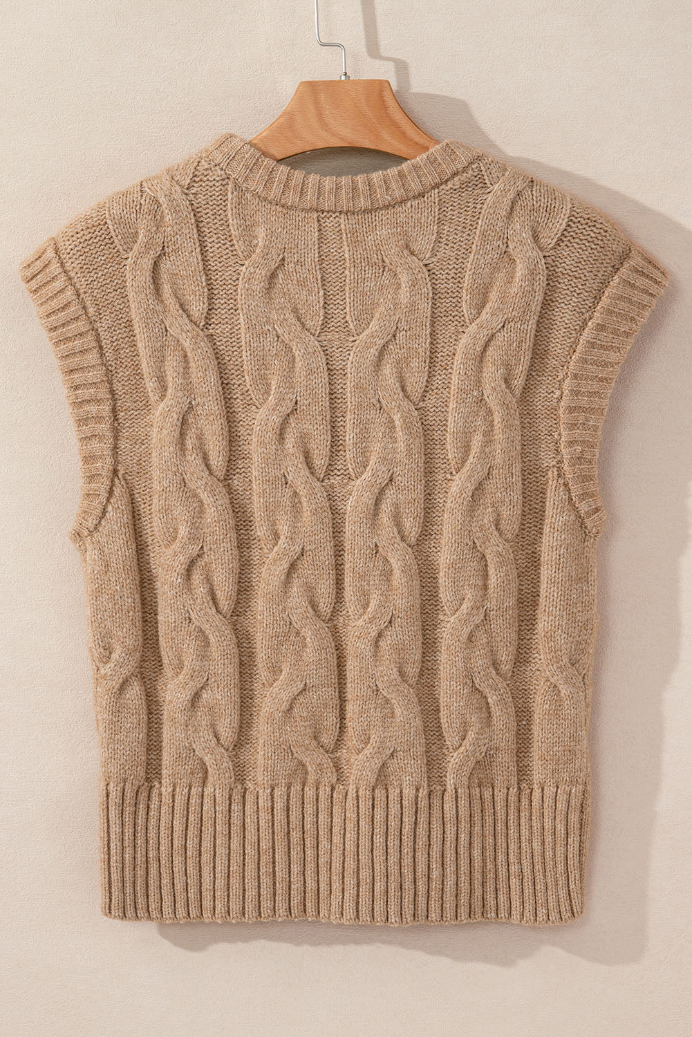 Light French Beige Cap Sleeve Cable Knit Sweater