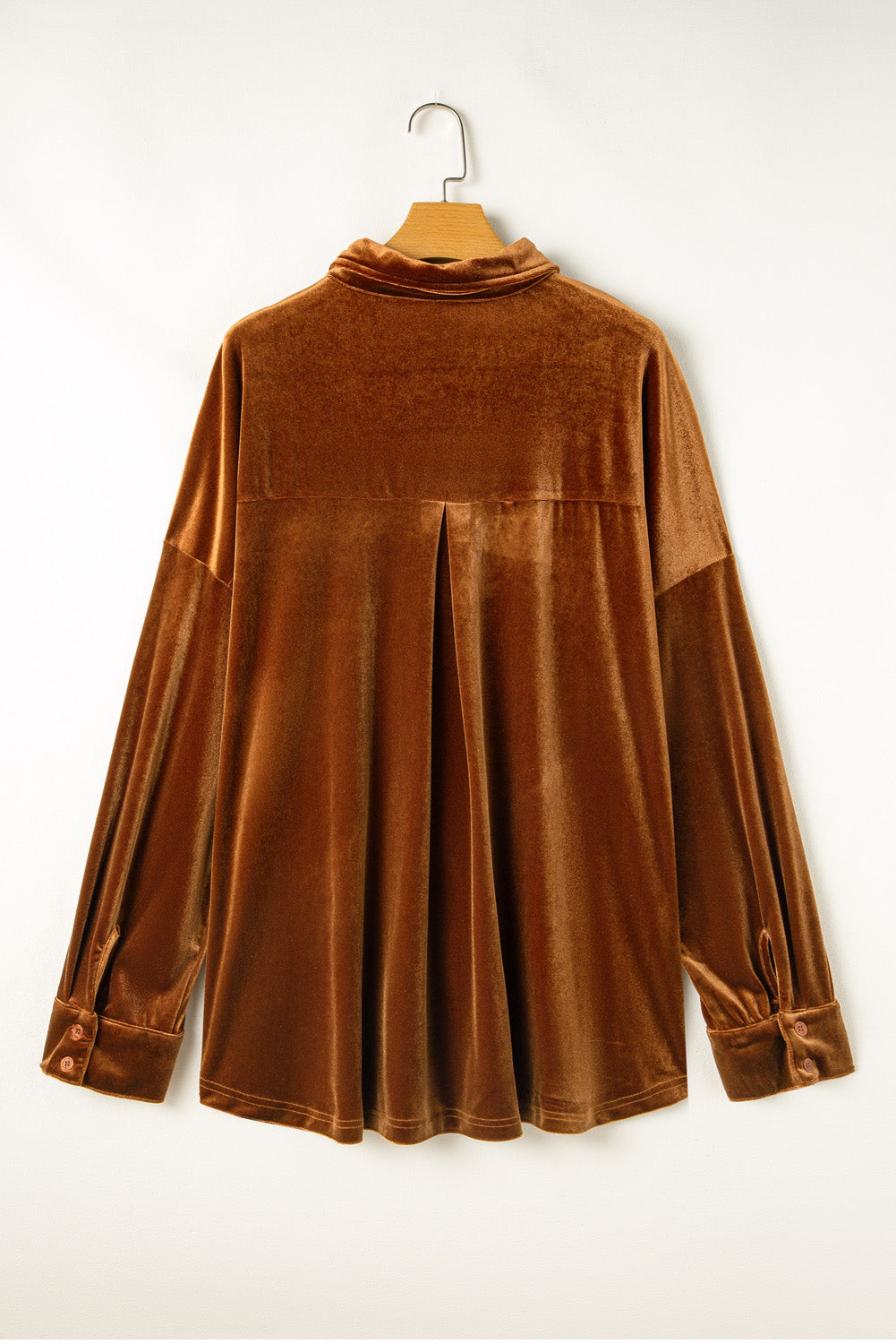 Chestnut Plus Size Velvet Chest Pocket Drop Shoulder Shirt