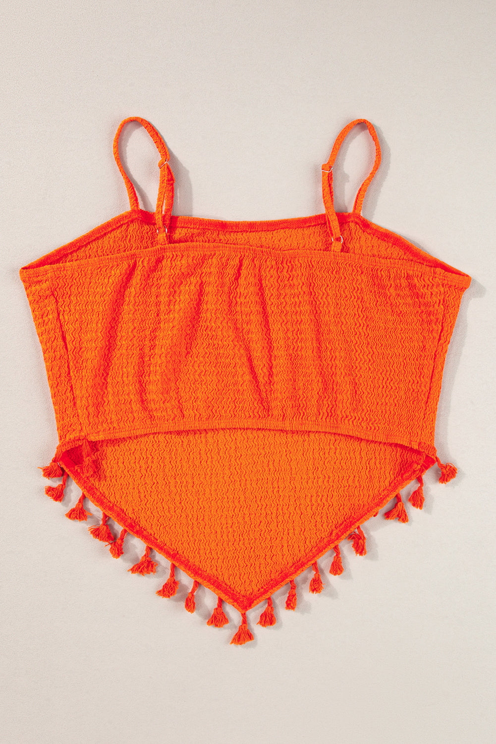 Orange Textured Tassel Hem Cropped Cami Top