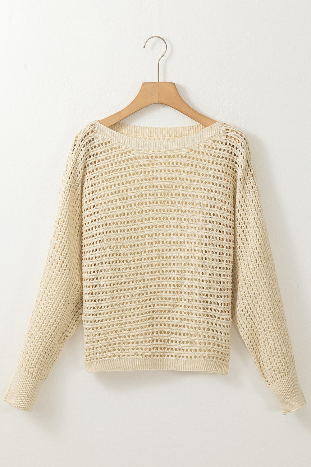 Apricot Open Knit Bracelet Sleeve Sweater