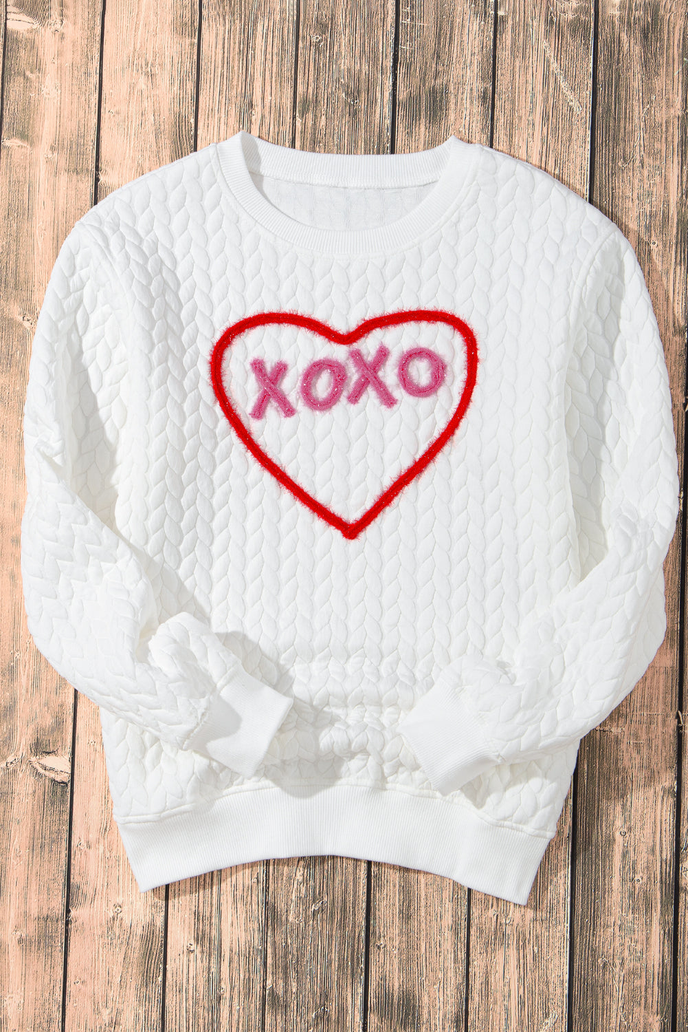 Sudadera texturizada con bordado de chenilla y corazón blanco XOXO