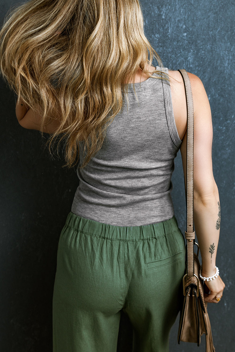 Medium Grey Basic Ribbed Knit Tank Top