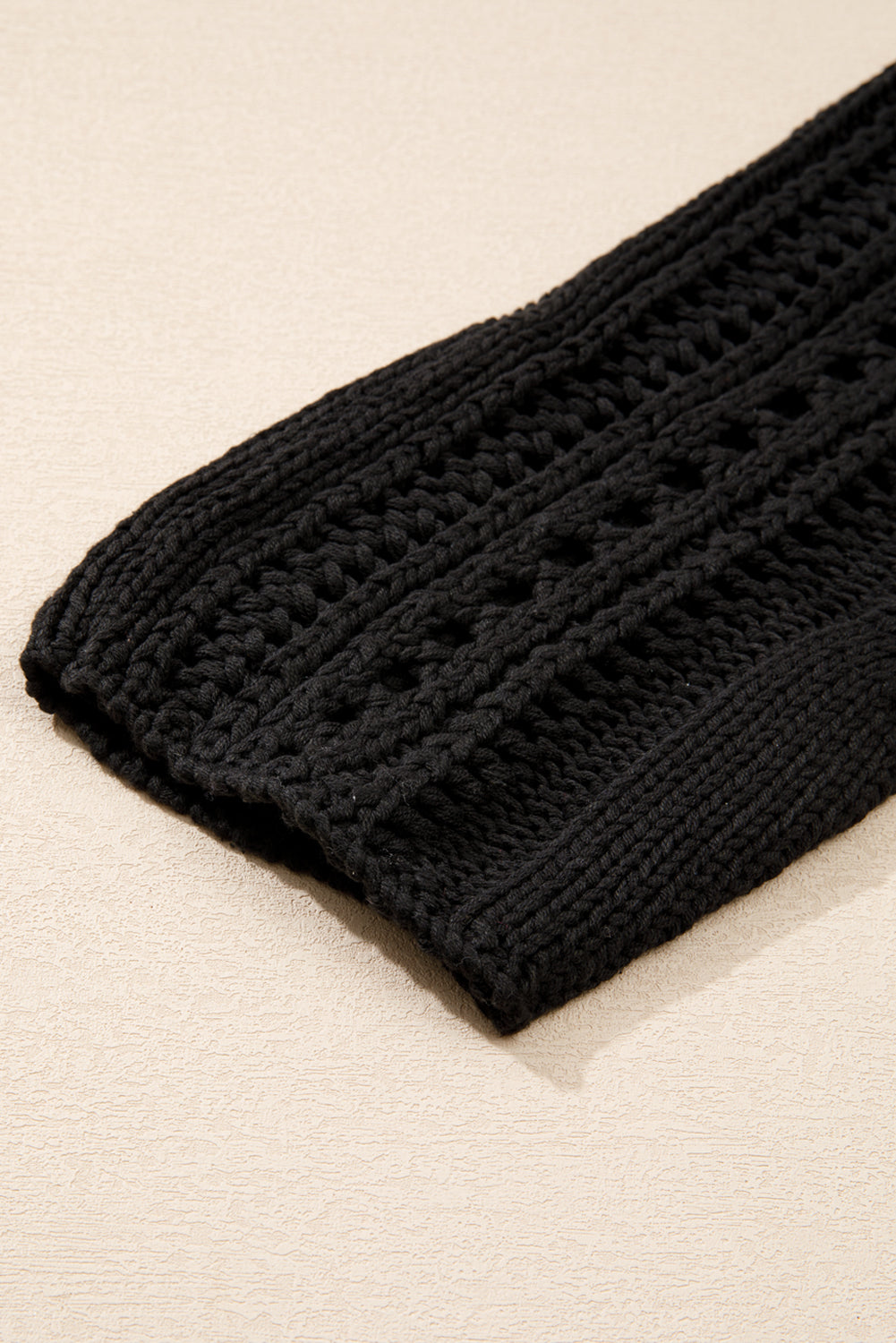 Black Hollow-out Cable Knit Cropped Sweater