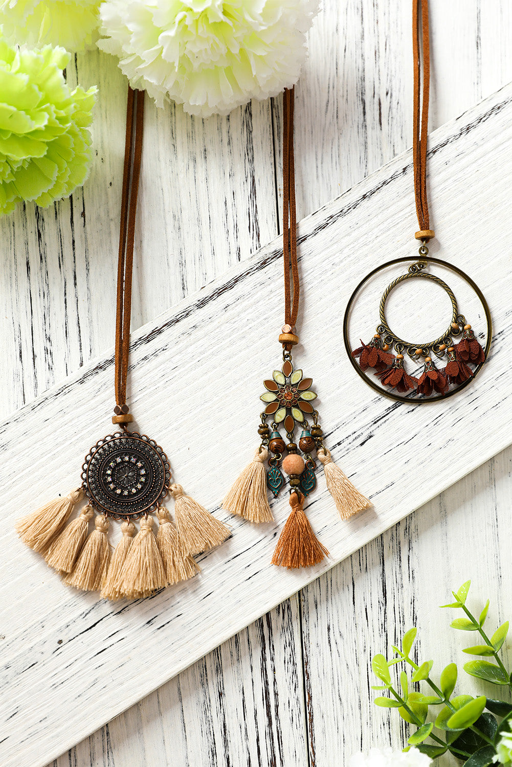 Multicolor 3pcs Bohemian Retro Tasseled Pendant Necklace