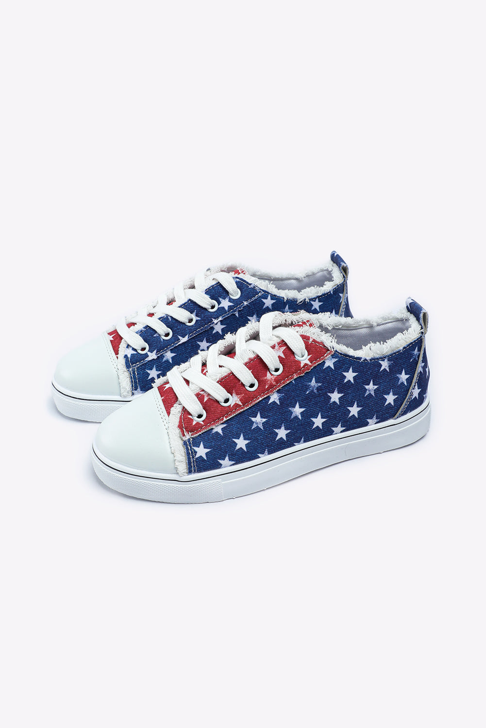 Multicolor American Flag Stars Printed Frayed Detail Lace-up Shoes