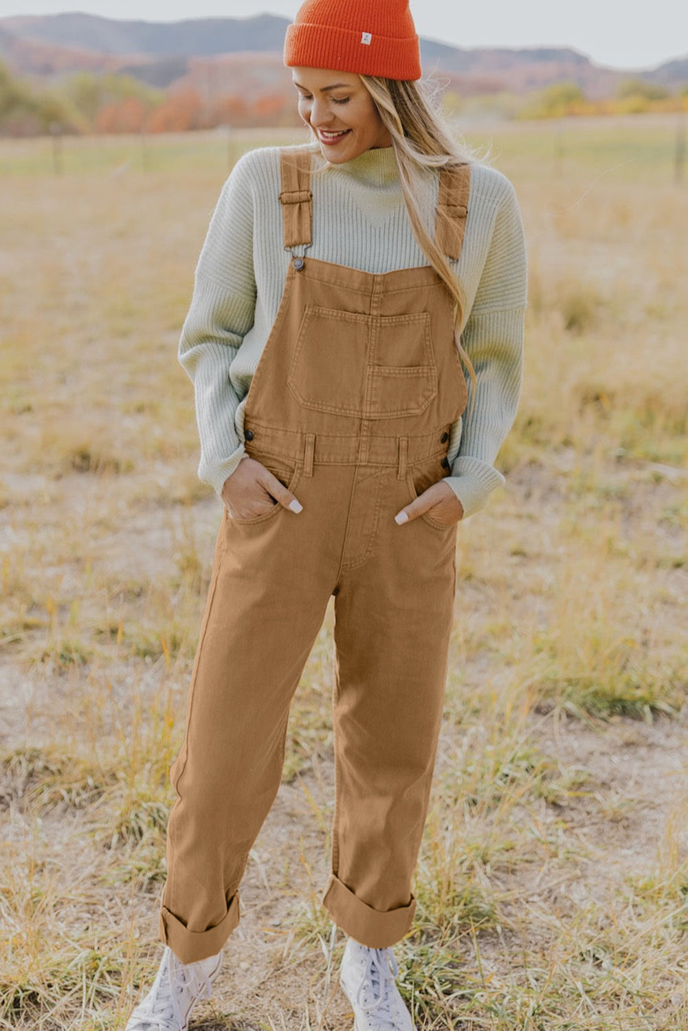 Khaki Vintage Multi Pockets Buckle Strap Cargo Denim Overalls