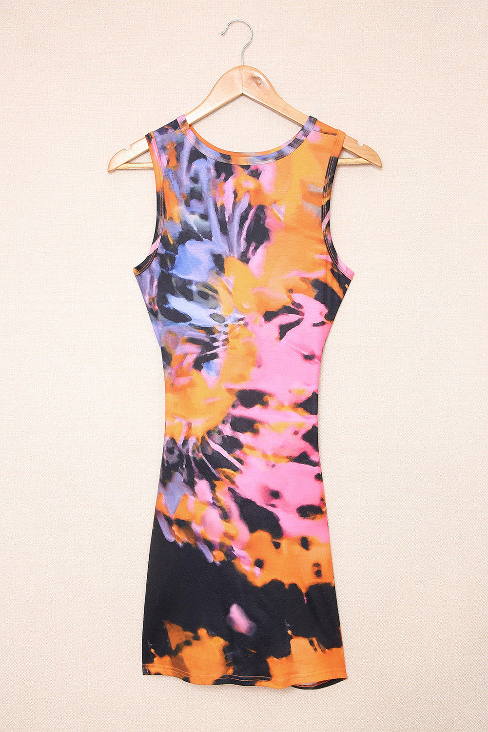 Multicolor Tie-dye Print Hollow Out Twist Bodycon Mini Dress