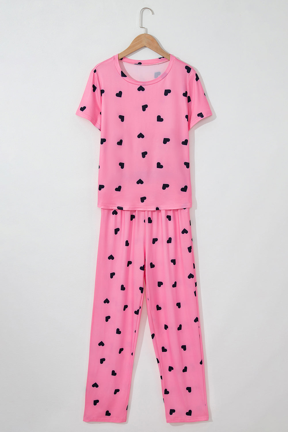 Pink Valentines Heart Print Tee and Pants Lounge Set