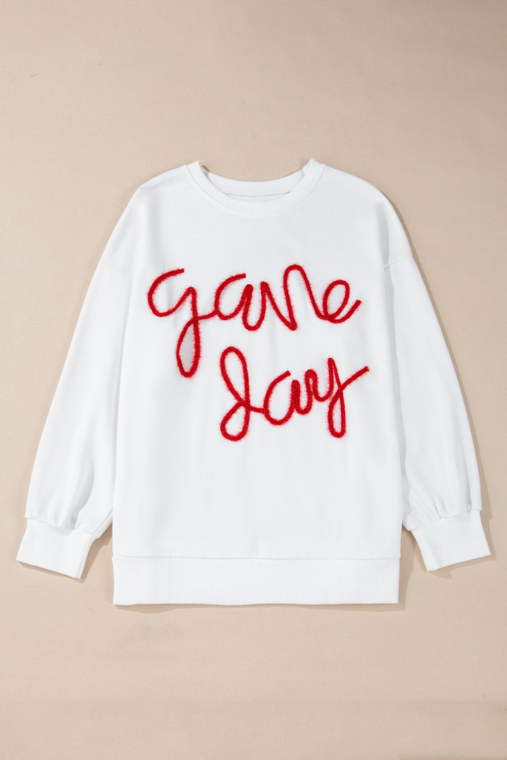 Sudadera blanca de talla grande con motivo de temporada de rugby y fútbol Game Day Tinsel